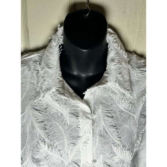 Zara White Fringe Textured Button-Up Shirt Long Sleeve Feather Pattern Sz S - Picture 4 of 13